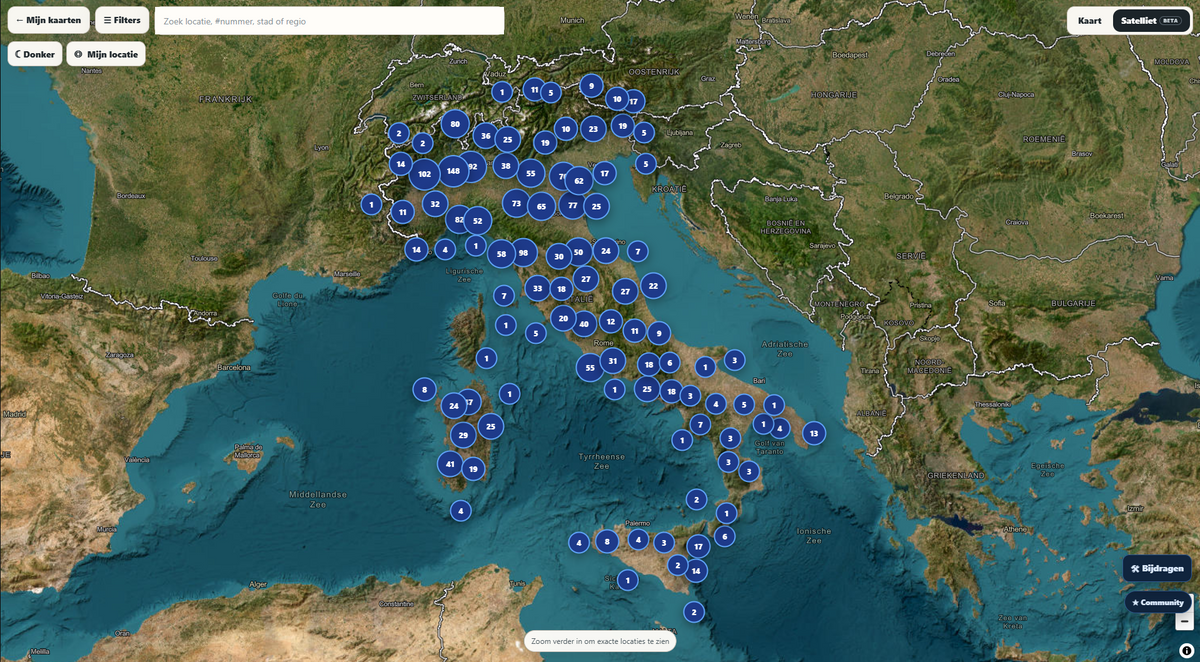 Italië Urbex Kaart - 3.500+ Locaties